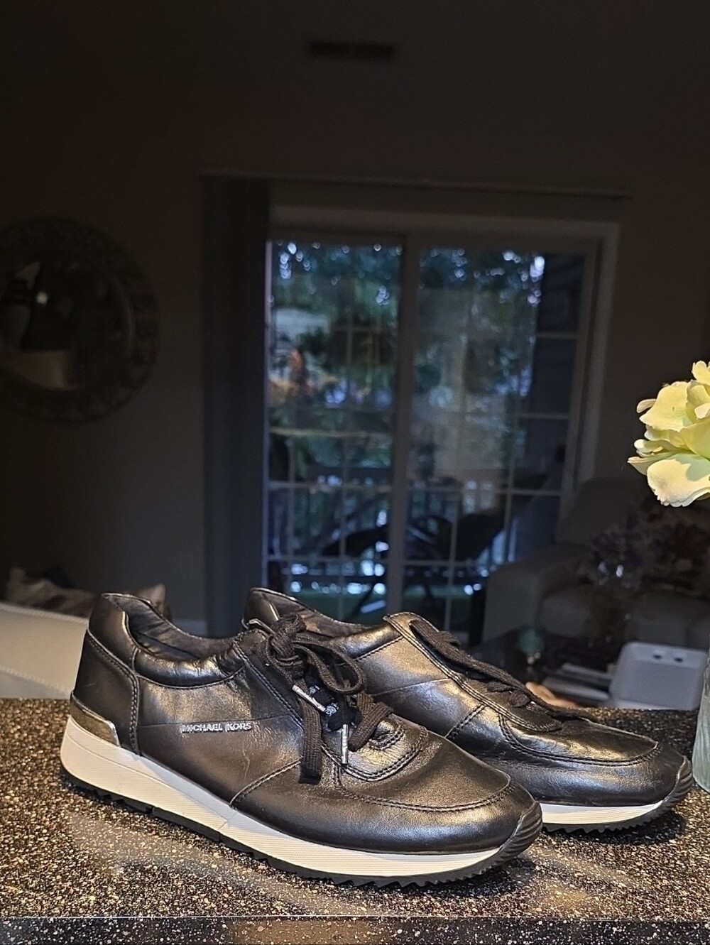 Michael Kors Women's SIZE 11 Black Leather Lace-Up Trainer Sneakers